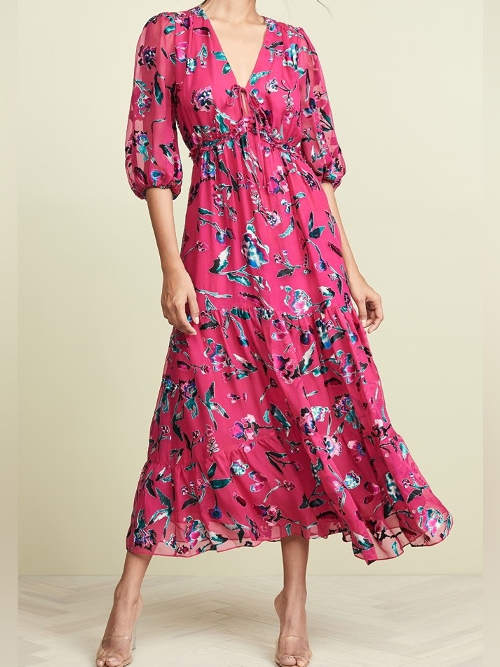 Tanya Taylor Dulce Maxi Dress Silk Velvet Hot Pink 10 Cocktail Formal Flowy